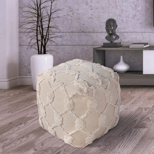 Fayanna Pouf, Cotton, Natural White, Bm Sn, All Cut