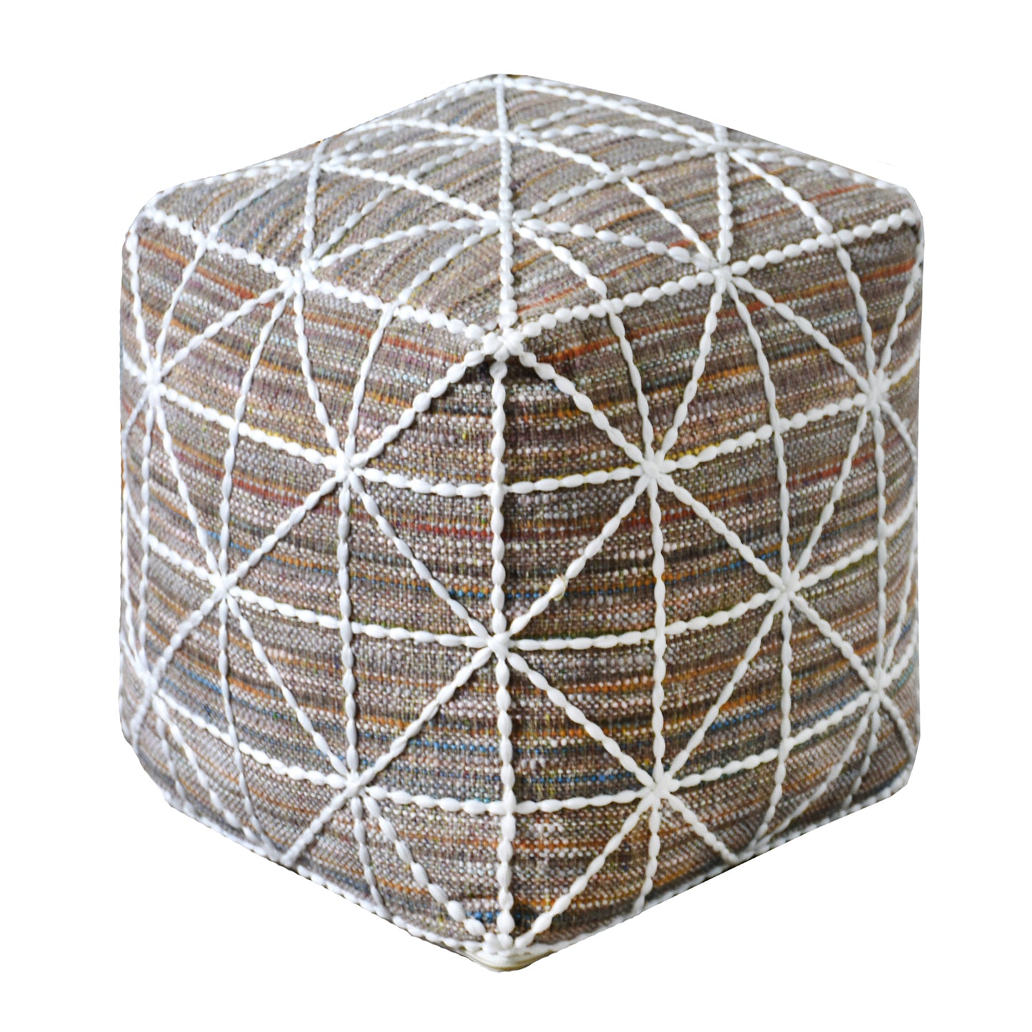 Ferry Pouf, Cotton, Polyester, Brown, Hand woven, Flat Weave