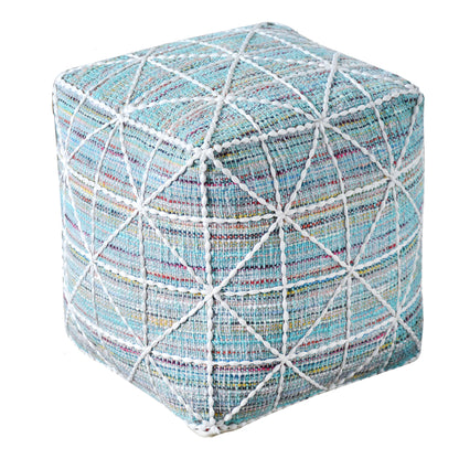 Ferry Pouf, Cotton, Polyester,  Aqua, Hand woven, Flat Weave