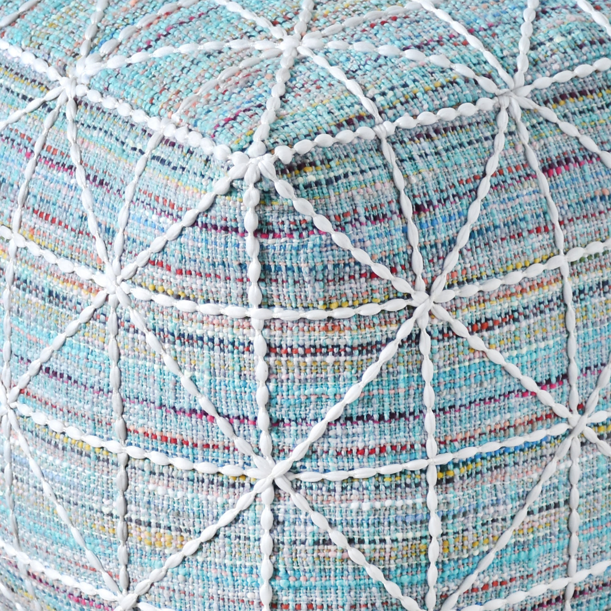 Ferry Pouf, Cotton, Polyester,  Aqua, Hand woven, Flat Weave