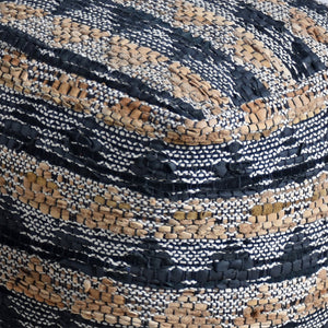 Finley Pouf, Leather, Charcoal, Pitloom, Flat Weave