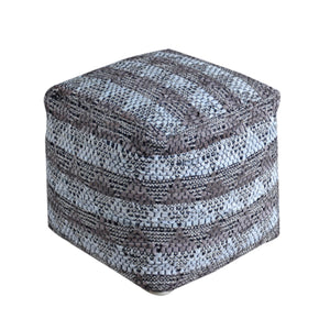 Finley Pouf, Leather, Taupe, Pitloom, Flat Weave