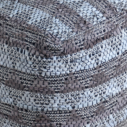 Finley Pouf, Leather, Taupe, Pitloom, Flat Weave