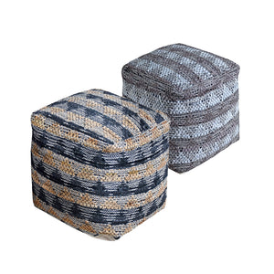 Finley Pouf, Leather,  Pitloom, Flat Weave