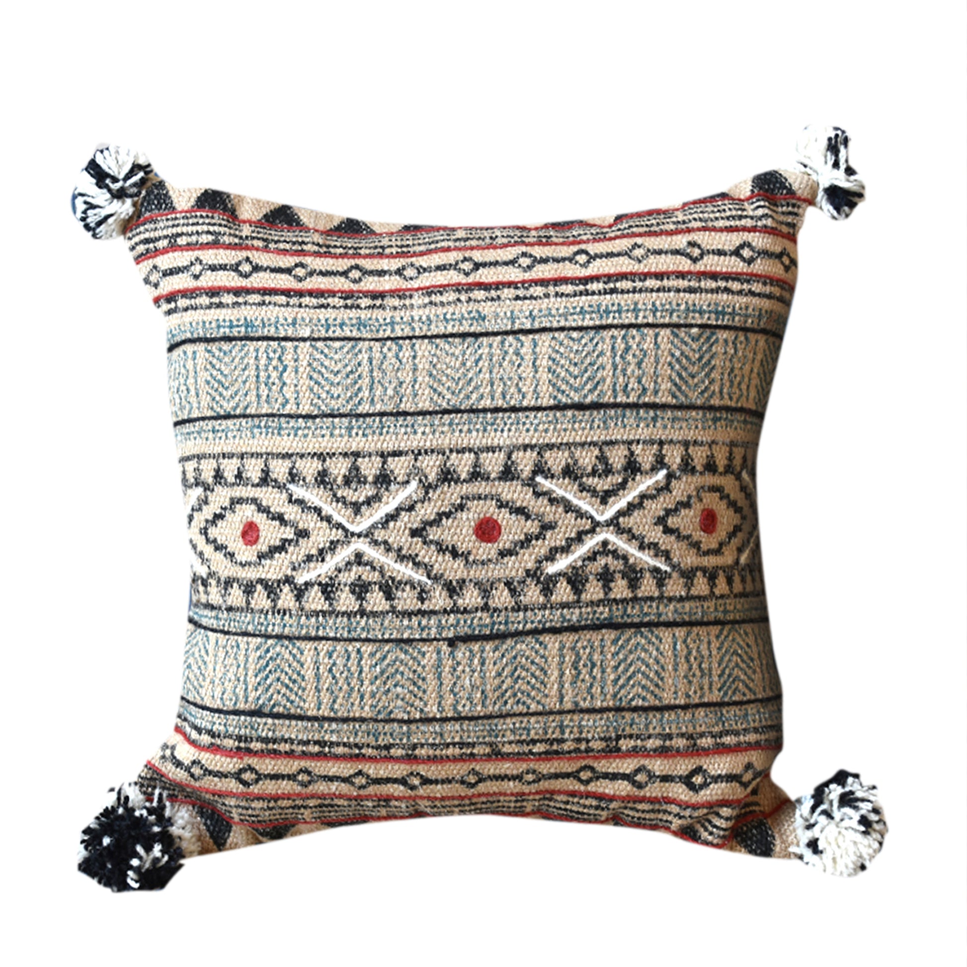 Florica Pillow, Hemp, Printed, Wool, Natural, Multi, Pitloom, Flat Weave 