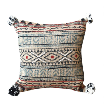 Florica Pillow, Hemp, Printed, Wool, Natural, Multi, Pitloom, Flat Weave 