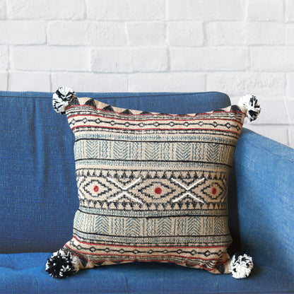 Florica Pillow, Hemp, Printed, Wool, Natural, Multi, Pitloom, Flat Weave 