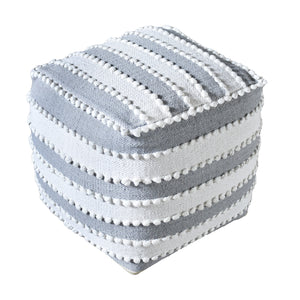 Forster Pouf, Cotton, Viscose Rag, Natural White, Grey, Pitloom, All Loop