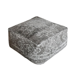 Ganbia Pouf, Cotton Chenille, Grey, Jaquard Durry, Flat Weave