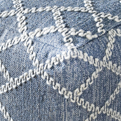 Geyne Pouf, Cotton, Wool, Grey, Natural White, Pitloom, Flat Weave