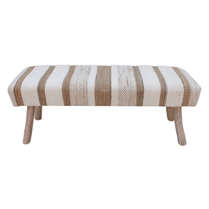 Gstrow-Ii Bench, Jute, Wool, Polyester, Natural, Natural White, Pitloom, Flat Weave
