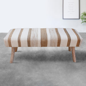 Gstrow-Ii Bench, Jute, Wool, Polyester, Natural, Natural White, Pitloom, Flat Weave