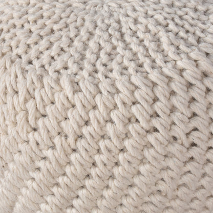 Haifa Pouf, Wool, Natural White, Hm Knitted, Flat Weave