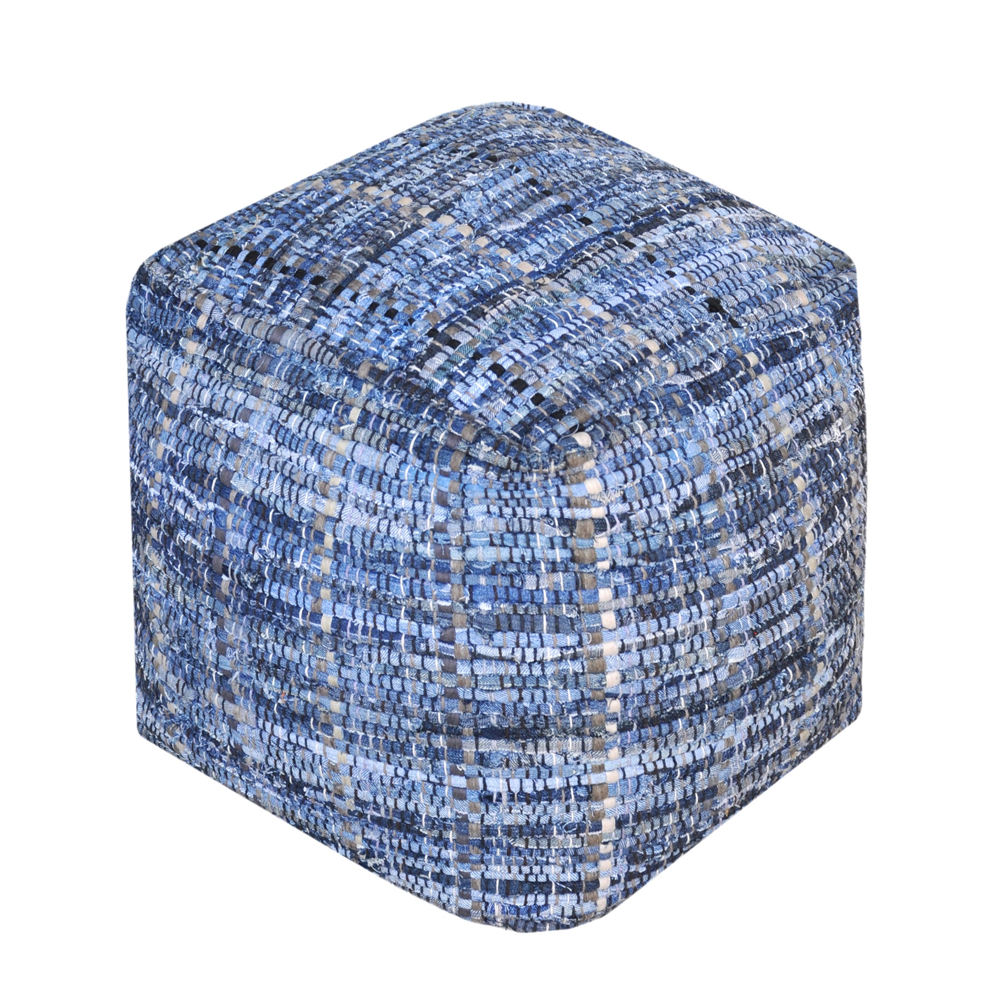 Harris Pouf, Recycled Cotton Fabric, Denim, Denim, Pitloom, Flat Weave