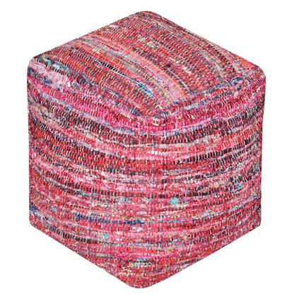 Harris Pouf, Recycled Cotton Fabric, Denim, Red, Pitloom, Flat Weave
