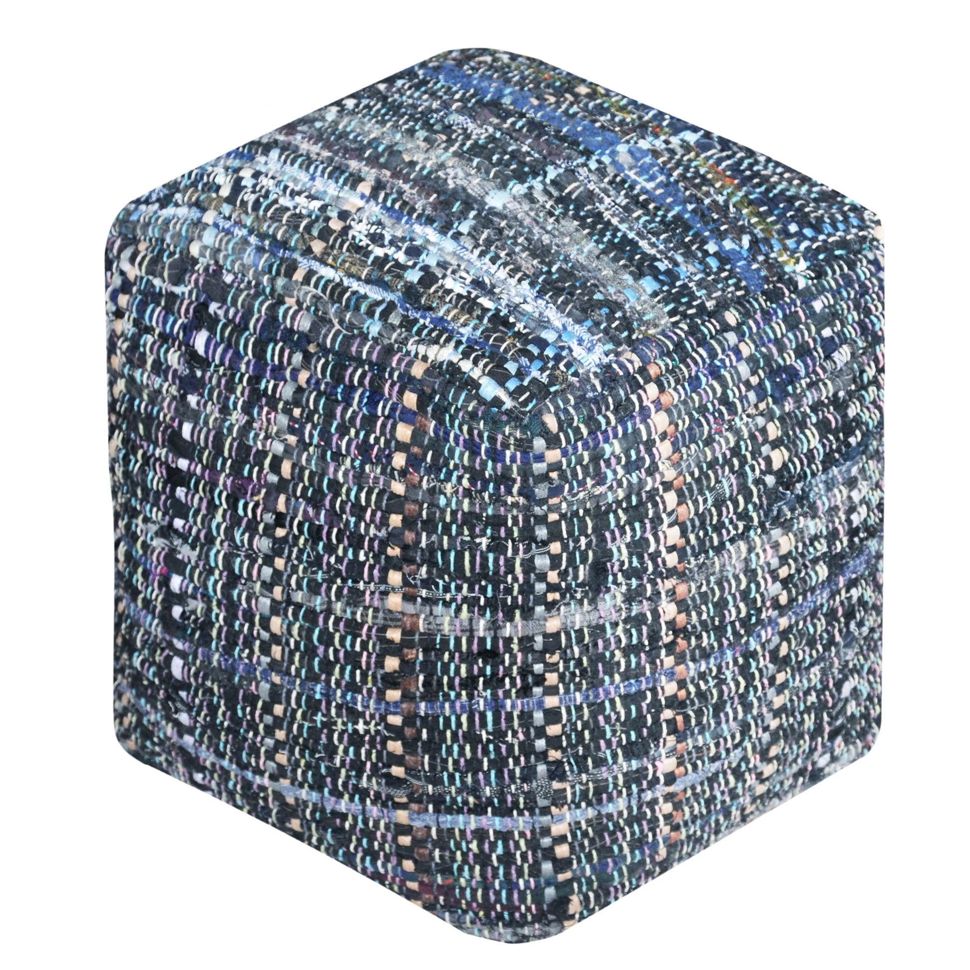 Harris Pouf, Recycled Cotton Fabric, Denim, Grey, Blue, Pitloom, Flat Weave