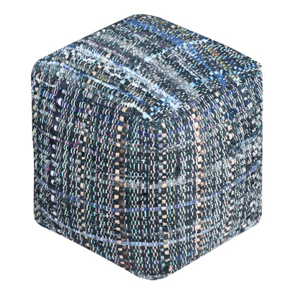 Harris Pouf, Recycled Cotton Fabric, Denim, Grey, Blue, Pitloom, Flat Weave