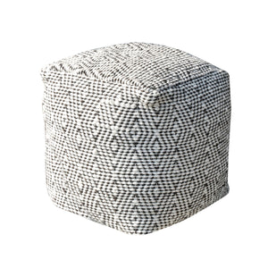 Hartney Pouf, Wool, Natural White, Charcoal, Pitloom, Flat Weave