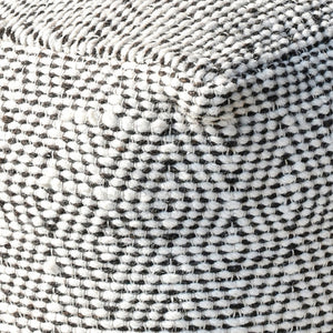 Hartney Pouf, Wool, Natural White, Charcoal, Pitloom, Flat Weave