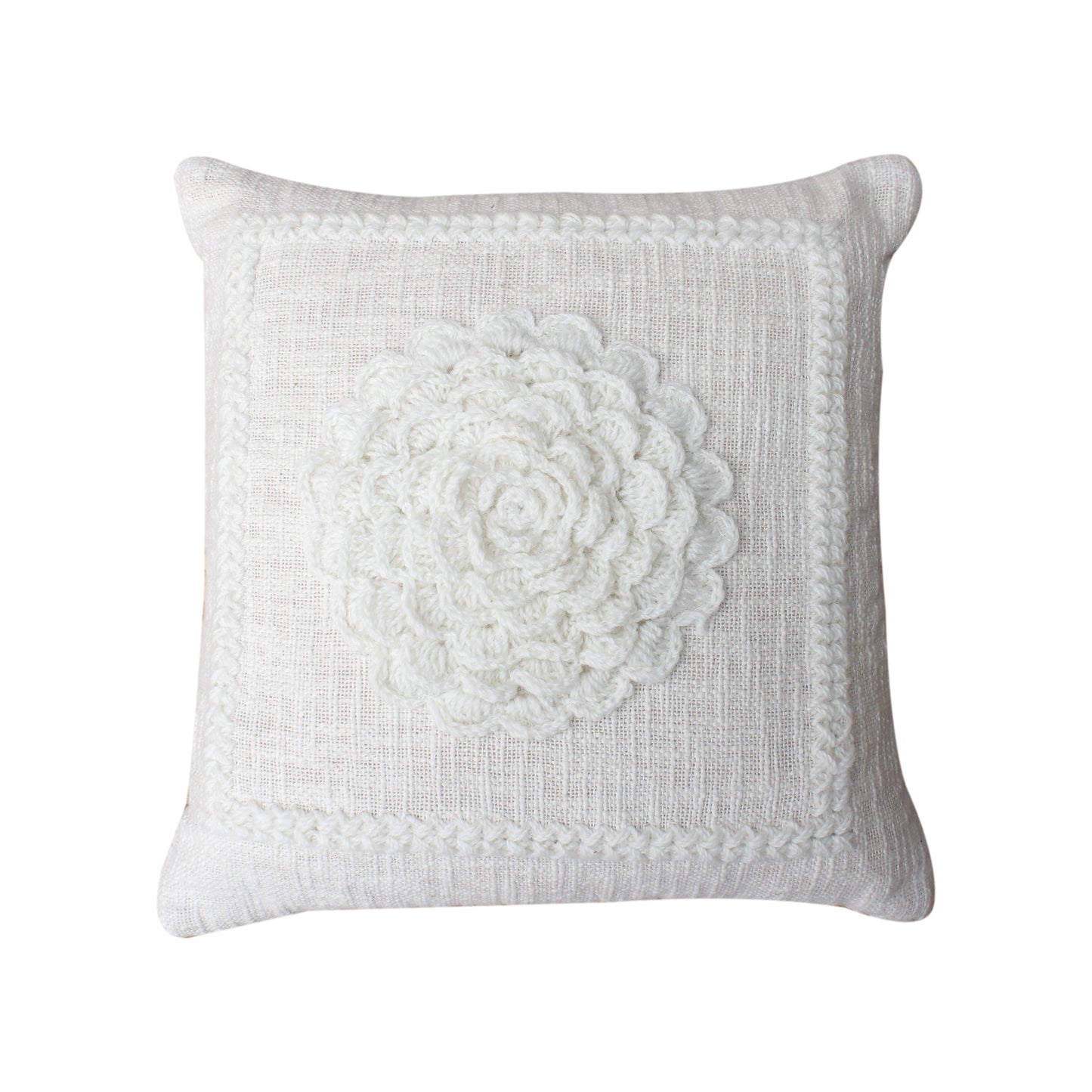 Hayees Cushion, Cotton, Nz Wool, Natural White, Hm Stitching, Flat Weave