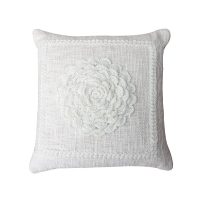Hayees Cushion, Cotton, Nz Wool, Natural White, Hm Stitching, Flat Weave