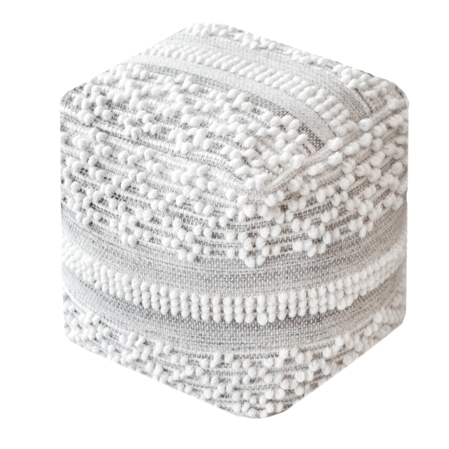Henty-II Pouf, Wool, Natural White, Grey, Pitloom, All Loop