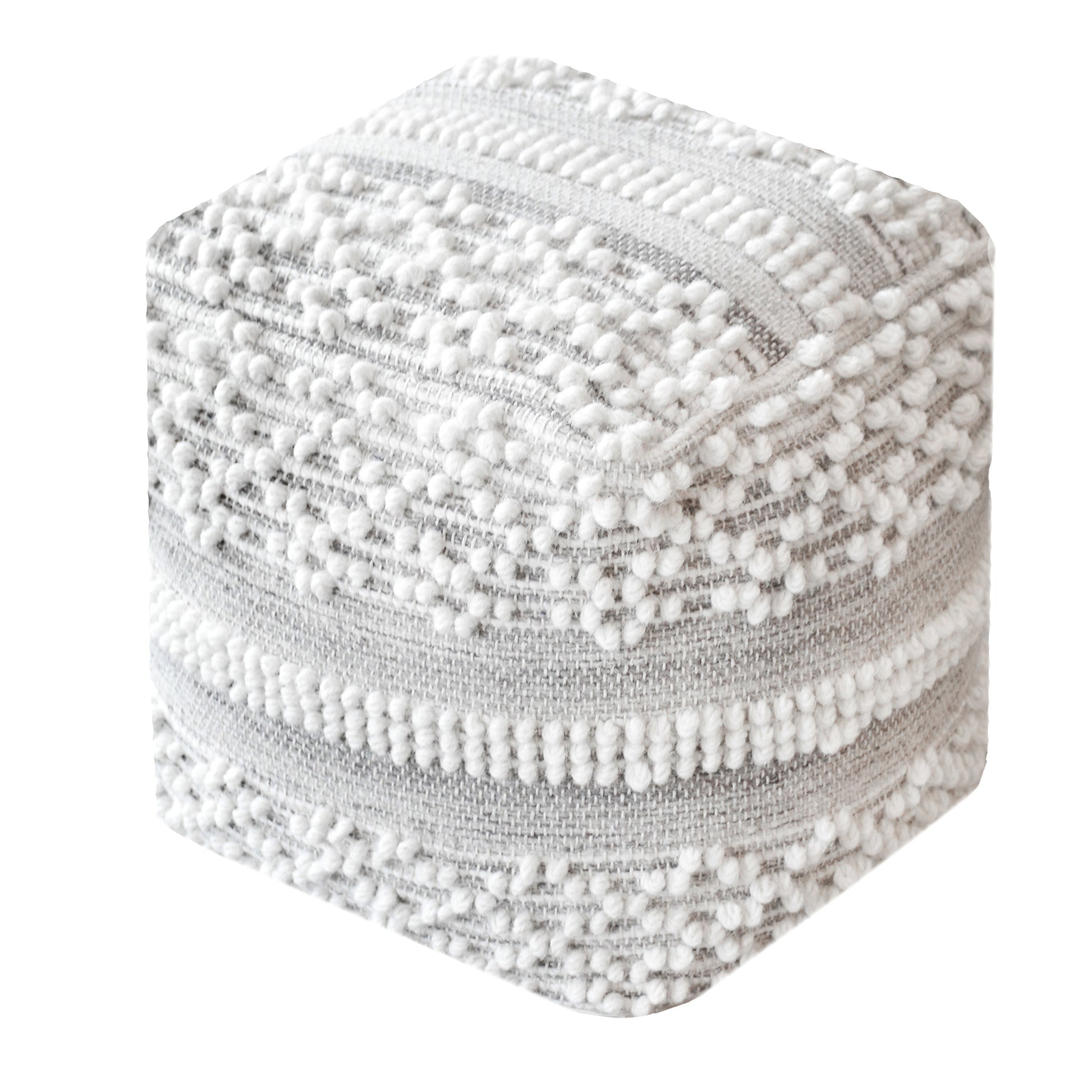Henty-II Pouf, Wool, Natural White, Grey, Pitloom, All Loop