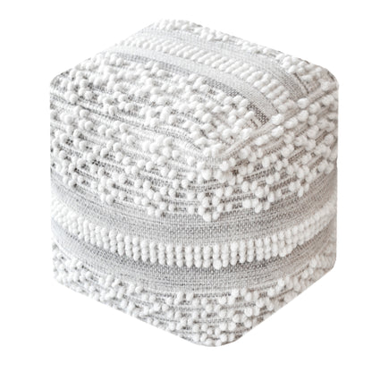 Henty-II Pouf, Wool, Natural White, Grey, Pitloom, All Loop