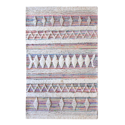 Area Rug, Bedroom Rug, Living Room Rug, Living Area Rug, Indian Rug, Office Carpet, Office Rug, Shop Rug Online, Wool, Recycled Fabric, Multi, Natural White, Pitloom, Cut And Loop, Geometrical