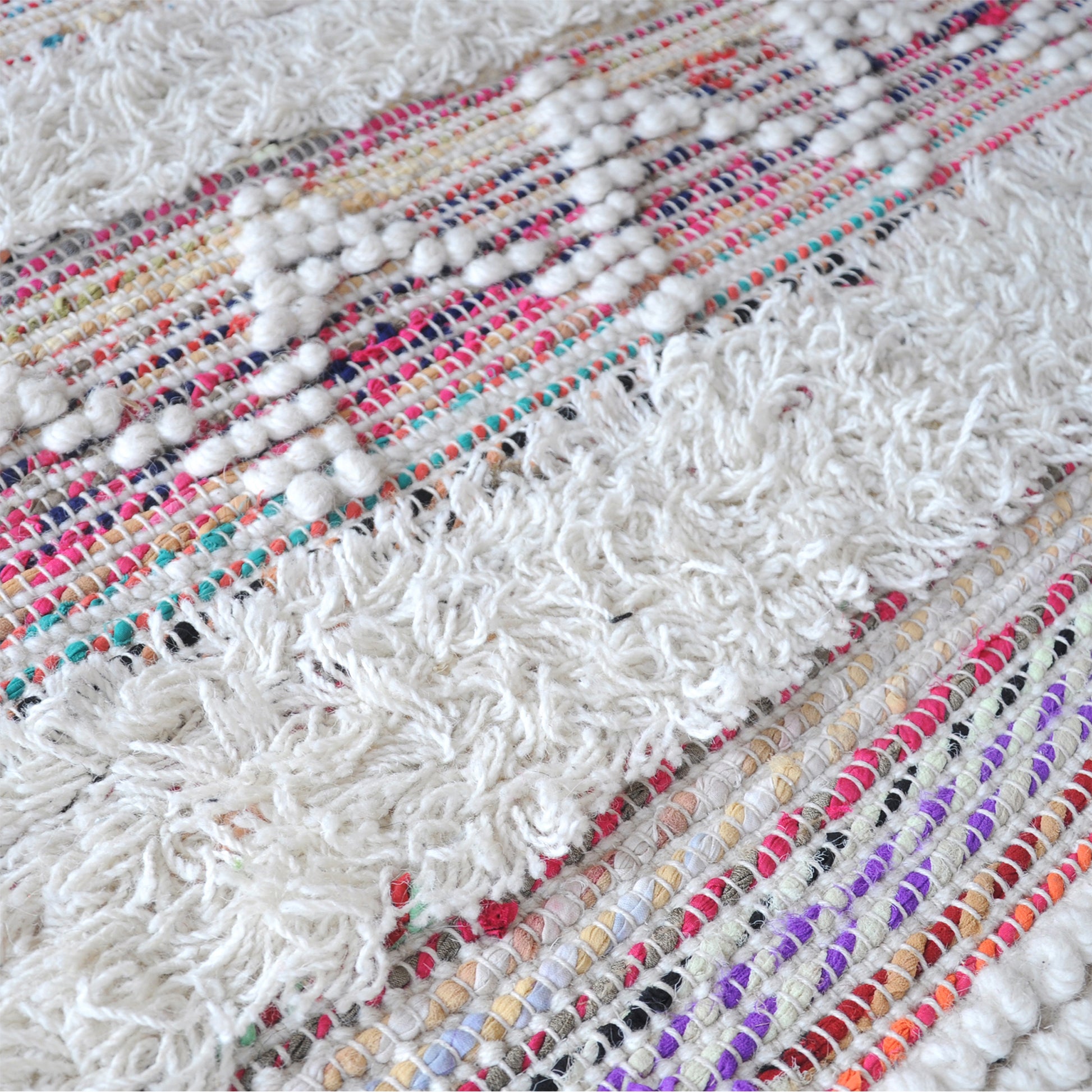 Area Rug, Bedroom Rug, Living Room Rug, Living Area Rug, Indian Rug, Office Carpet, Office Rug, Shop Rug Online, Wool, Recycled Fabric, Multi, Natural White, Pitloom, Cut And Loop, Geometrical