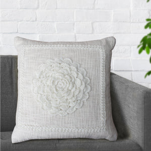 Hayees Cushion, Cotton, Nz Wool, Natural White, Hm Stitching, Flat Weave