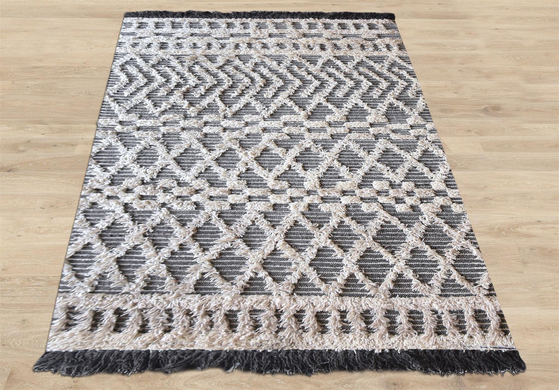 Area Rug, Bedroom Rug, Living Room Rug, Living Area Rug, Indian Rug, Office Carpet, Office Rug, Shop Rug Online, Wool, Charcoal, Natural White, Pitloom, All Cut , Geometrical