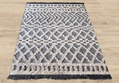 Area Rug, Bedroom Rug, Living Room Rug, Living Area Rug, Indian Rug, Office Carpet, Office Rug, Shop Rug Online, Wool, Charcoal, Natural White, Pitloom, All Cut , Geometrical