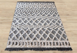 Area Rug, Bedroom Rug, Living Room Rug, Living Area Rug, Indian Rug, Office Carpet, Office Rug, Shop Rug Online, Wool, Charcoal, Natural White, Pitloom, All Cut , Geometrical