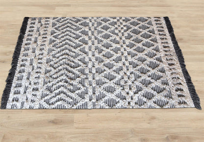 Area Rug, Bedroom Rug, Living Room Rug, Living Area Rug, Indian Rug, Office Carpet, Office Rug, Shop Rug Online, Wool, Charcoal, Natural White, Pitloom, All Cut , Geometrical