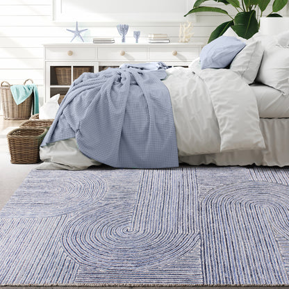 Area Rug, Bedroom Rug, Living Room Rug, Living Area Rug, Indian Rug, Office Carpet, Office Rug, Shop Rug Online, Denim, Wool, Natural White, Blue, Hand tufted, All Loop, Modern
