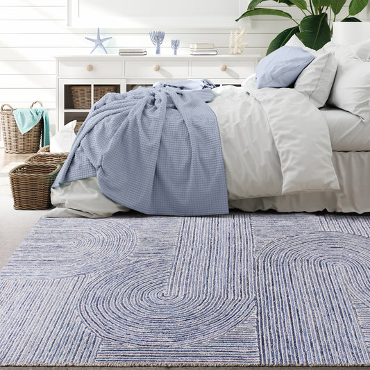 Area Rug, Bedroom Rug, Living Room Rug, Living Area Rug, Indian Rug, Office Carpet, Office Rug, Shop Rug Online, Denim, Wool, Natural White, Blue, Hand tufted, All Loop, Modern