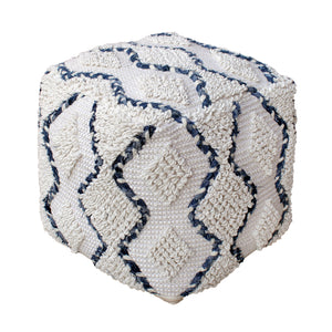 Istra Pouf, Cotton, Denim, Wool, Natural White, Blue, Pitloom, All Loop
