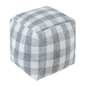 Jade Pouf, Wool, Natural White, Grey, Hand woven, Flat Weave