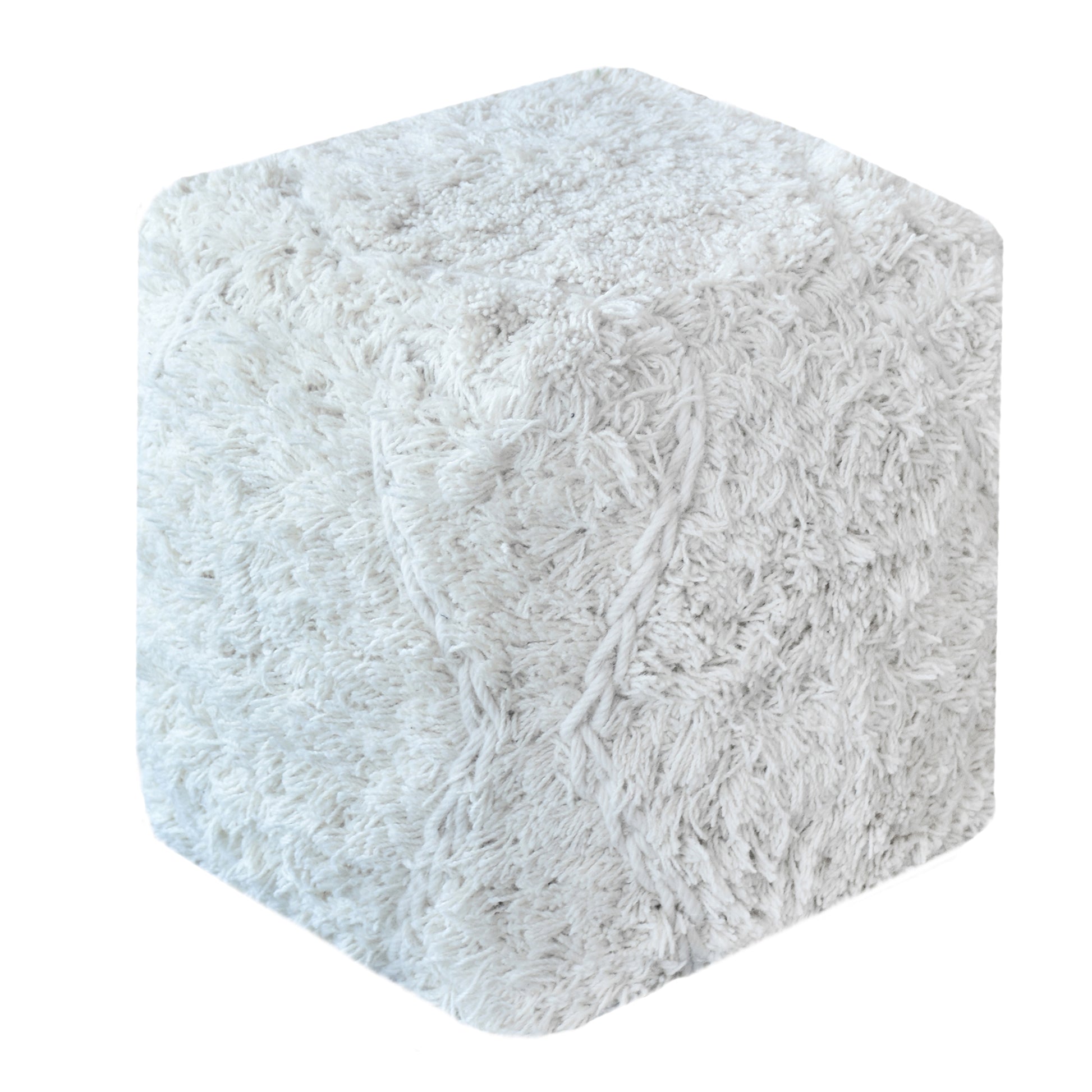 Jena Pouf, Wool, Natural White, Pitloom, All Cut