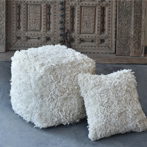 Jena Pouf, Wool, Natural White, Pitloom, All Cut