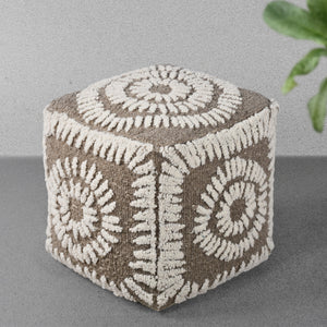 Jocelyn Pouf, Wool, Grey, Natural White, Hand woven, All Loop 