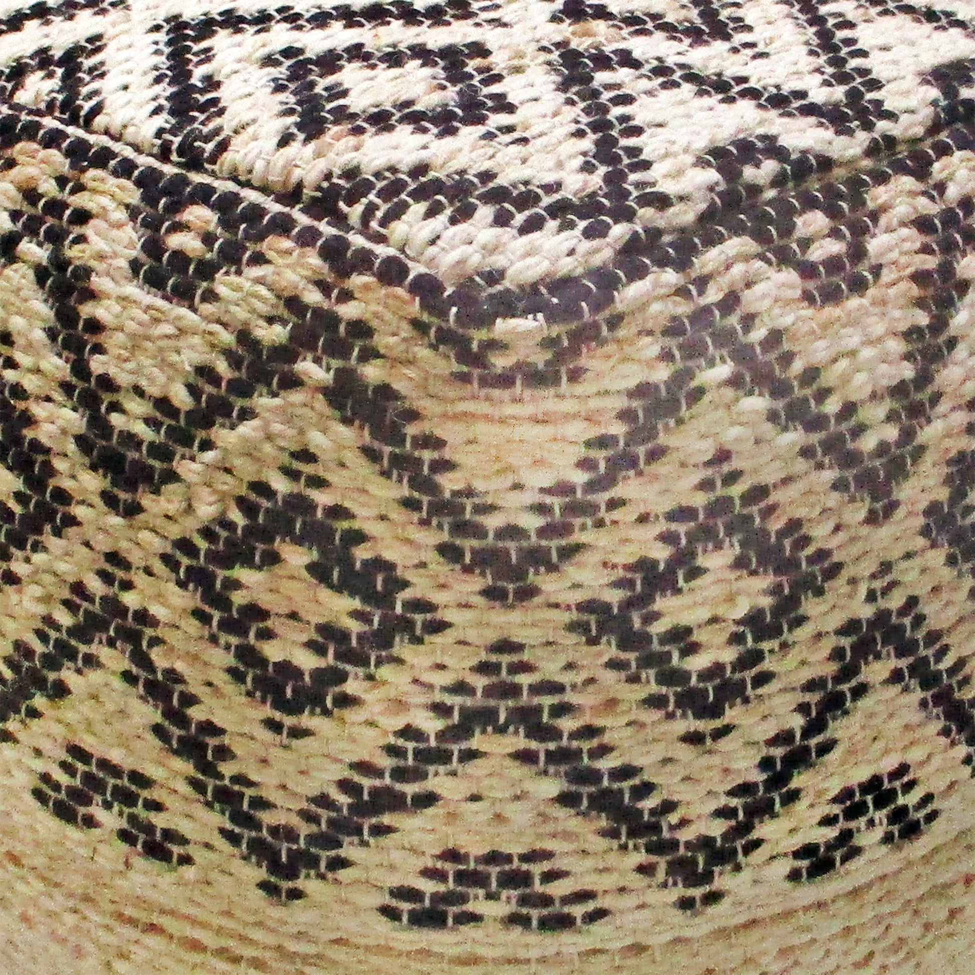 Kadoma Pouf, Wool, Hemp, Natural White, Charcoal, Pitloom, Flat Weave 