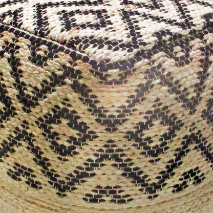 Kadoma Pouf, Wool, Hemp, Natural White, Charcoal, Pitloom, Flat Weave 