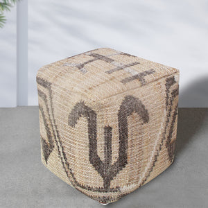 Kamarod Pouf, Jute, Wool, Natural, Punja, Flat Weave 