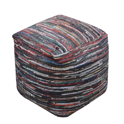 Kasas Pouf, Recycled Leather, Multi, PUNJA / FLAT WEAVE 