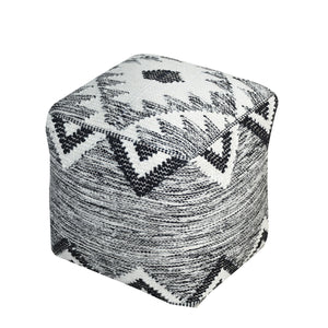 Kevina Pouf, Wool, Natural White, Charcoal, PITLOOM / FLAT WEAVE