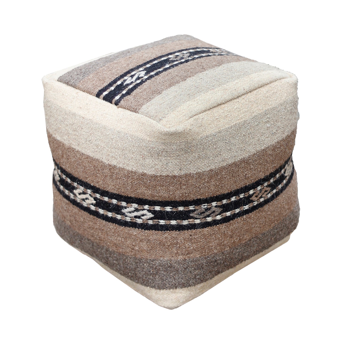 Kohla-II Pouf, Wool, Natural, PUNJA / FLAT WEAVE