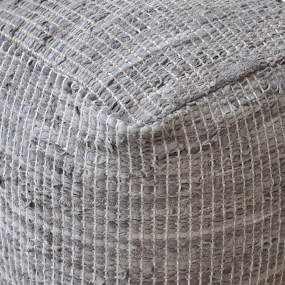 Konya Pouf, Leather, Hemp, Taupe, Pitloom, Flat Weave 