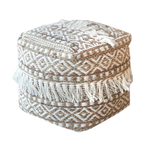 Korvel Pouf, Hemp, Wool, Natural White, Natural, PITLOOM / ALL LOOP